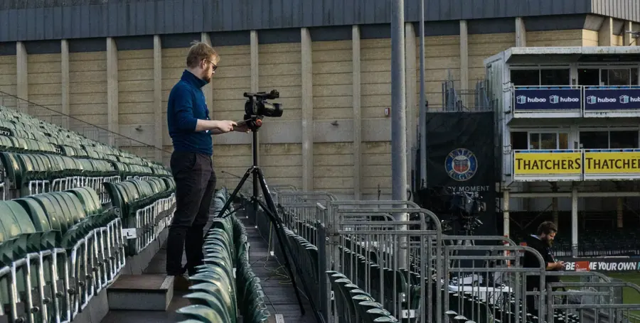 Filming from the stand at the Rec